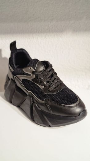 243 Ortepedik 7Cm Kalın Topuk Günlük Kadın Sneaker  Siyah Deri resmi