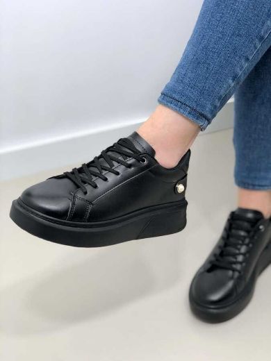 247 Kalın Taban Günlük Rahat Sneaker Kadın Ayakkab  SİYAH DERİ resmi