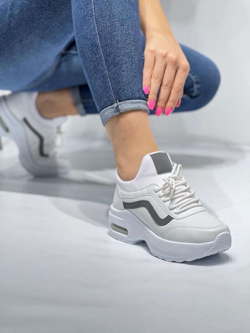 249 Reflek Havalı Taban Günlük Rahat Kadın Sneaker  BEYAZ DERİ resmi