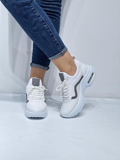 249 Reflek Havalı Taban Günlük Rahat Kadın Sneaker  BEYAZ DERİ resmi