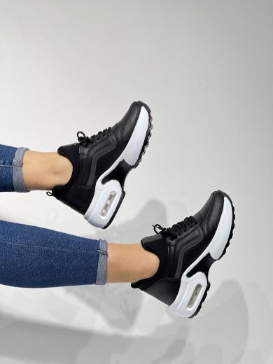 249 Reflek Havalı Taban Günlük Rahat Kadın Sneaker  Siyah Deri resmi