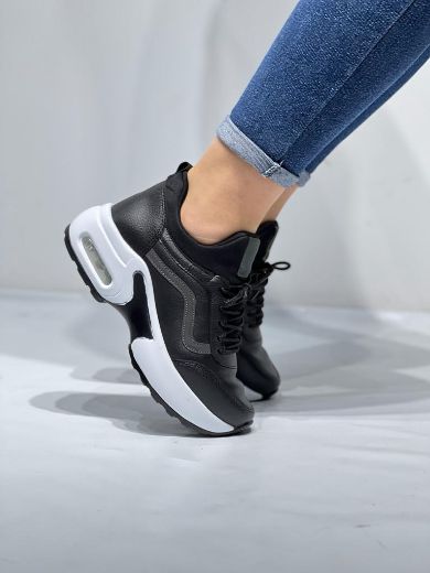 249 Reflek Havalı Taban Günlük Rahat Kadın Sneaker  Siyah Deri resmi