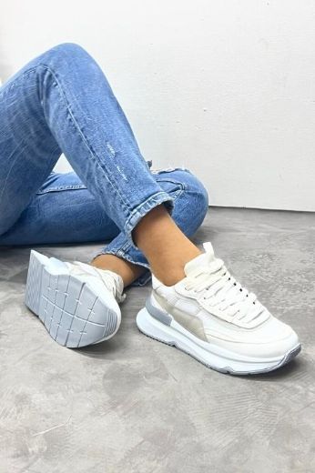 255  Havalı Spor Taban Günlük Rahat Kadın Sneaker  BEYAZ DERİ resmi