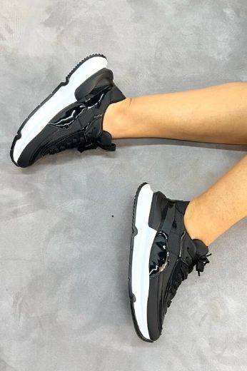 255  Havalı Spor Taban Günlük Rahat Kadın Sneaker  Siyah Deri resmi