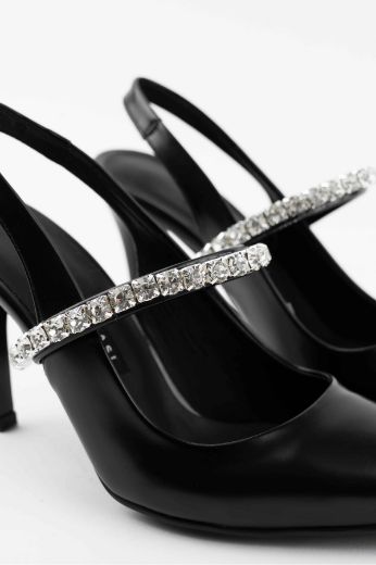 436 Arka Açık Bilek Kısım Suyolu Kadın Stiletto  SİYAH resmi