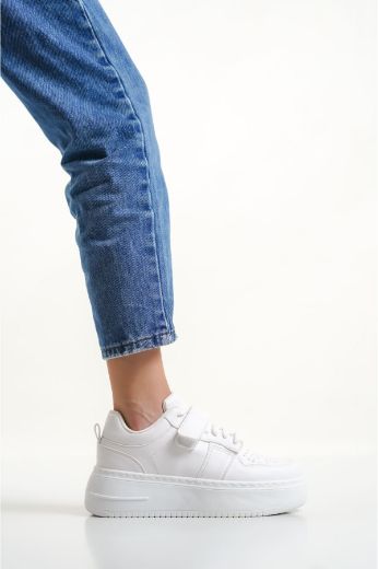 248 Cırtlı Spor Günlük Sneaker Kadın  Ayakkabı   BEYAZ DERİ resmi