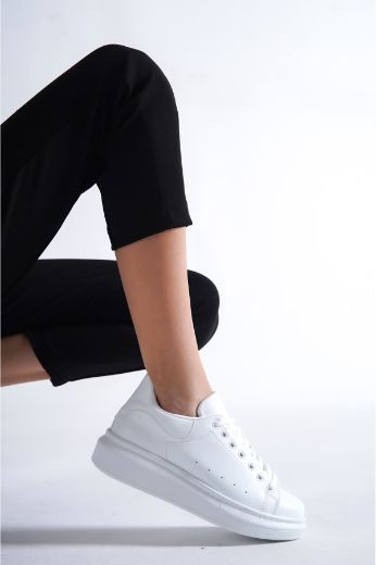 254 Mc Quenn Kadın Spor Rahat Sneaker Ayakkabı   BEYAZ DERİ resmi