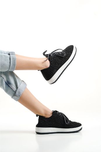 256 Dantel Kadın Spor Rahat Sneaker Ayakkabı   SİYAH resmi