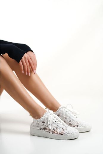 256 Dantel Kadın Spor Rahat Sneaker Ayakkabı   Beyaz resmi