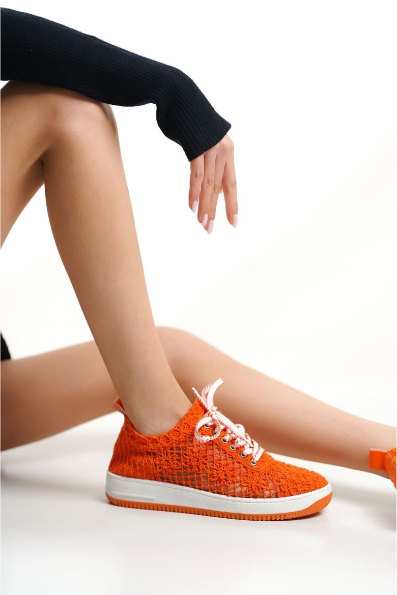 256 Dantel Kadın Spor Rahat Sneaker Ayakkabı   Turuncu resmi