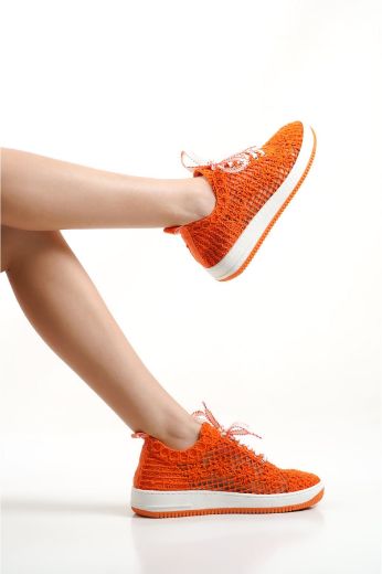 256 Dantel Kadın Spor Rahat Sneaker Ayakkabı   Turuncu resmi