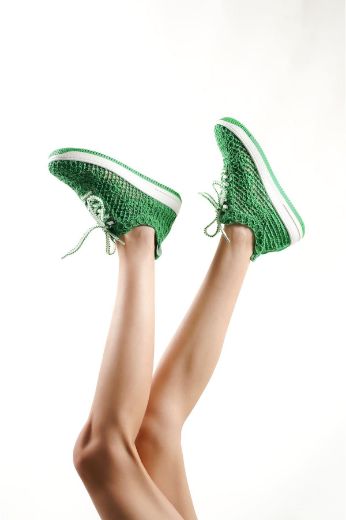256 Dantel Kadın Spor Rahat Sneaker Ayakkabı   YEŞİL resmi