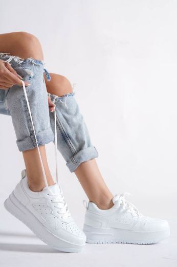 269 Rahat Spor Günlük Sneaker Kadın  Ayakkabı   BEYAZ DERİ resmi