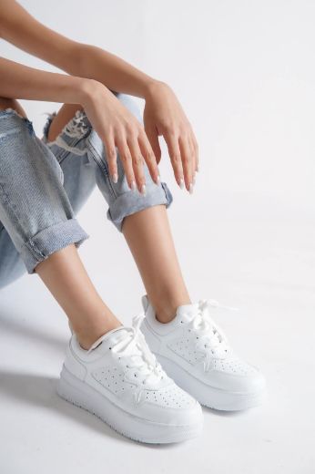 269 Rahat Spor Günlük Sneaker Kadın  Ayakkabı   BEYAZ DERİ resmi