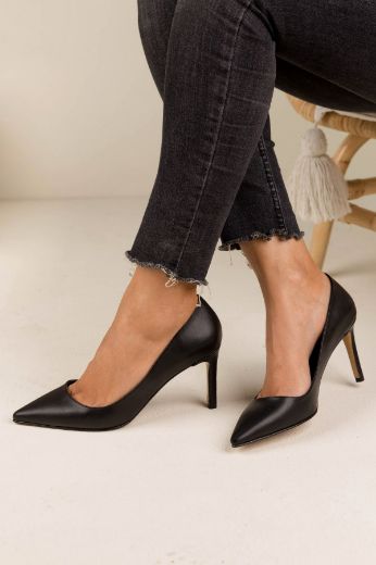 023  Günlük Rahat Kullanışlı 8 Cm Kadın Stiletto  SİYAH DERİ resmi