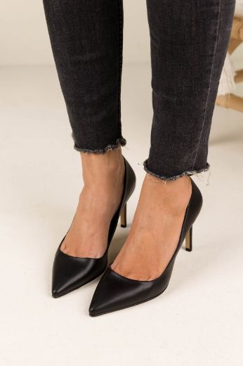 023  Günlük Rahat Kullanışlı 8 Cm Kadın Stiletto  SİYAH DERİ resmi