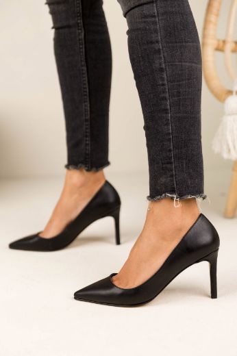 023  Günlük Rahat Kullanışlı 8 Cm Kadın Stiletto  SİYAH DERİ resmi
