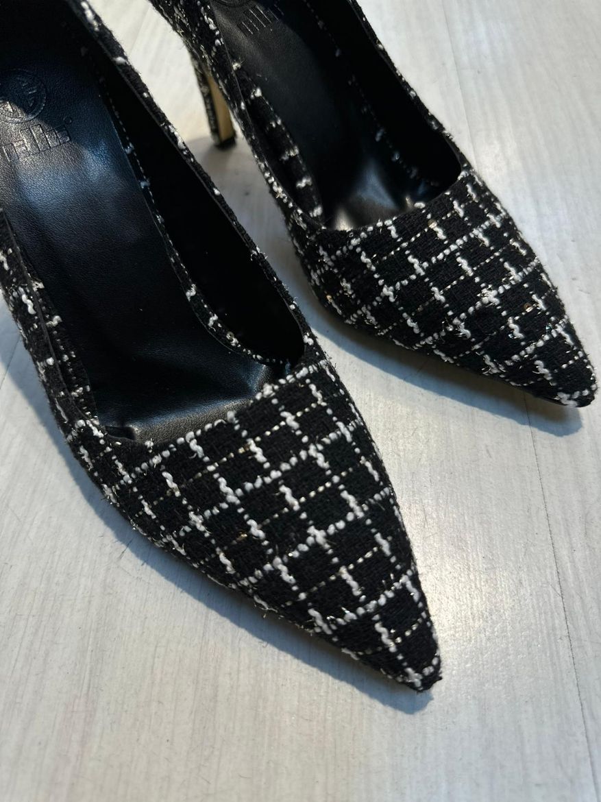 023  Günlük Rahat Kullanışlı 8 Cm Kadın Stiletto  SİYAH DOKUMA resmi