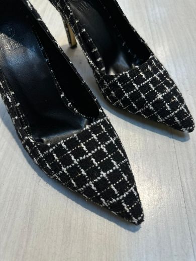 023  Günlük Rahat Kullanışlı 8 Cm Kadın Stiletto  SİYAH DOKUMA resmi