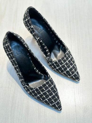023  Günlük Rahat Kullanışlı 8 Cm Kadın Stiletto  SİYAH DOKUMA resmi