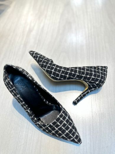 023  Günlük Rahat Kullanışlı 8 Cm Kadın Stiletto  SİYAH DOKUMA resmi