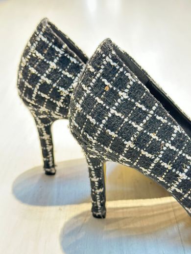 023  Günlük Rahat Kullanışlı 8 Cm Kadın Stiletto  SİYAH DOKUMA resmi
