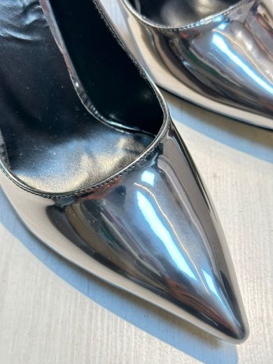 023  Günlük Rahat Kullanışlı 8 Cm Kadın Stiletto  PLATİN AYNA resmi