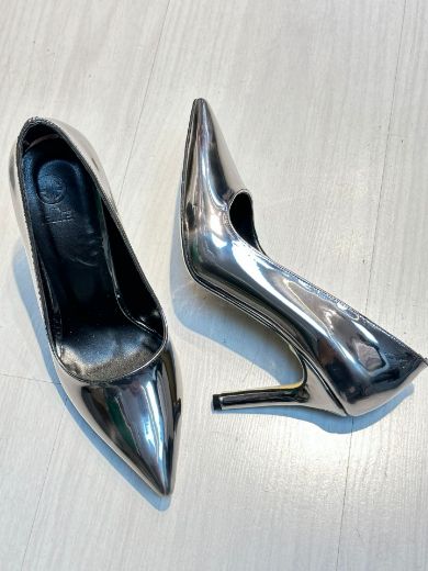 023  Günlük Rahat Kullanışlı 8 Cm Kadın Stiletto  PLATİN AYNA resmi