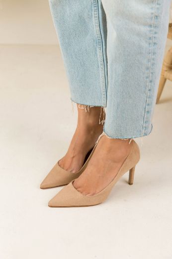 023  Günlük Rahat Kullanışlı 8 Cm Kadın Stiletto  BEJ SÜET resmi