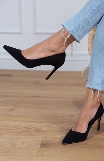 023  Günlük Rahat Kullanışlı 8 Cm Kadın Stiletto  SİYAH SÜET resmi