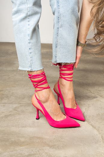 024 Bilek Bağlı Rahat 8Cm Arka Açık Kadın Stiletto  PEMBE resmi