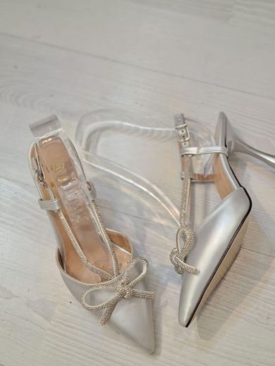 041 Fiyonk Detay Abiye 8 Cm Kadın Ayakkabı   Gümüş resmi