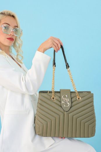 C041 Kadın Omuz Çanta Günlük Zincir Çapraz Çanta  YEŞİL DERİ resmi