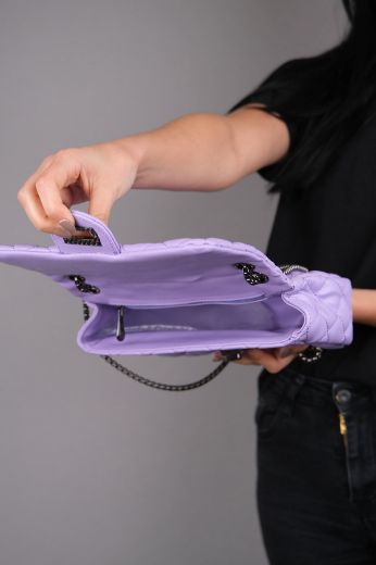 C055 Kadın Çanta Günlük Kullanışlı Zincirli Çanta  LİLA DERİ resmi