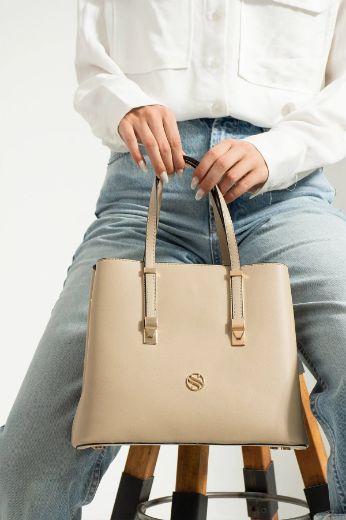 C058 Kadın Çanta Günlük Omuz Çanta Çapraz Elçanta   Vizon Deri resmi