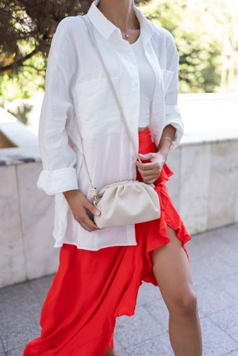 C015 Kadın Mini Çanta Çapraz Çanta Clutch Çanta   Bej Deri  resmi