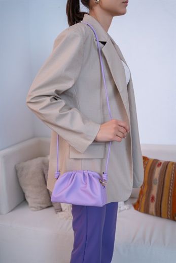 C015 Kadın Mini Çanta Çapraz Çanta Clutch Çanta   LİLA DERİ resmi