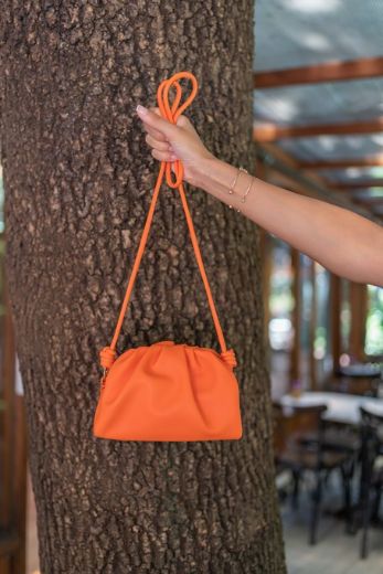 C015 Kadın Mini Çanta Çapraz Çanta Clutch Çanta   TURUNCU DERİ resmi