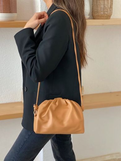 C015 Kadın Mini Çanta Çapraz Çanta Clutch Çanta   NUDE DERİ resmi