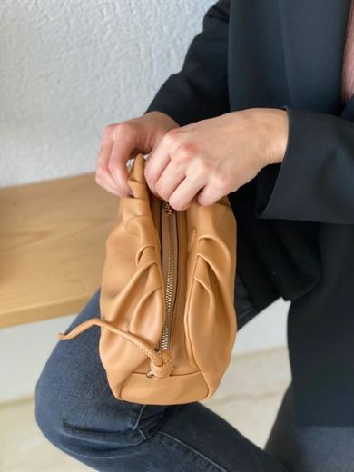 C015 Kadın Mini Çanta Çapraz Çanta Clutch Çanta   NUDE DERİ resmi