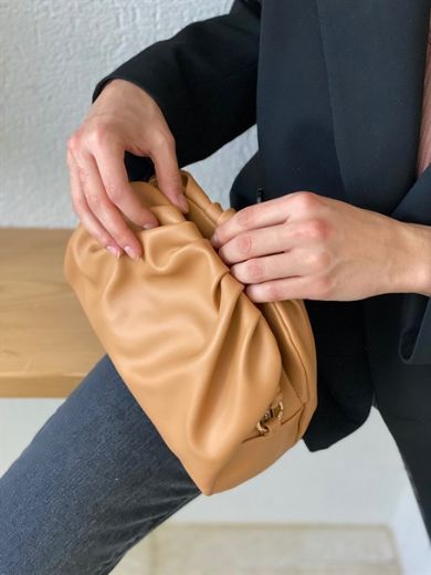 C015 Kadın Mini Çanta Çapraz Çanta Clutch Çanta   NUDE DERİ resmi