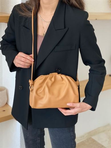 C015 Kadın Mini Çanta Çapraz Çanta Clutch Çanta   NUDE DERİ resmi