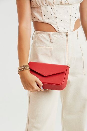 C018 Kadın Kol Çanta Omuz Çanta Clutch Günlük  Kırmızı Deri resmi
