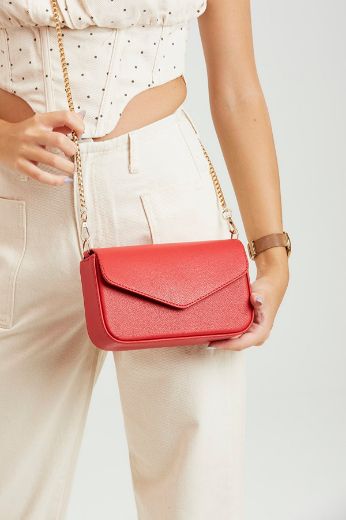 C018 Kadın Kol Çanta Omuz Çanta Clutch Günlük  Kırmızı Deri resmi