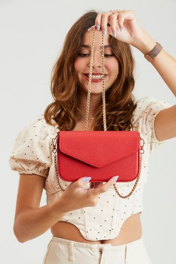 C018 Kadın Kol Çanta Omuz Çanta Clutch Günlük  Kırmızı Deri resmi