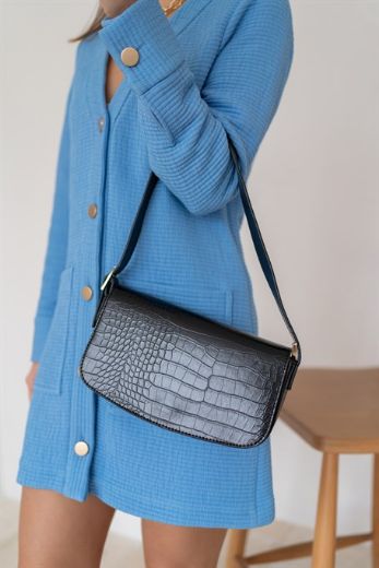 C019 Kadın Omuz Çanta Clutch Çanta Baget Çanta Rht  SİYAH KROKO DERİ resmi