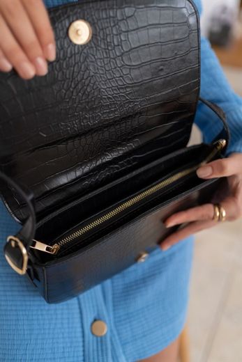 C019 Kadın Omuz Çanta Clutch Çanta Baget Çanta Rht  SİYAH KROKO DERİ resmi