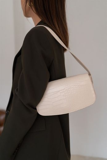 C019 Kadın Omuz Çanta Clutch Çanta Baget Çanta Rht  BEJ KROKO resmi