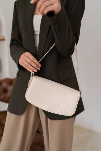 C019 Kadın Omuz Çanta Clutch Çanta Baget Çanta Rht  BEJ KROKO resmi