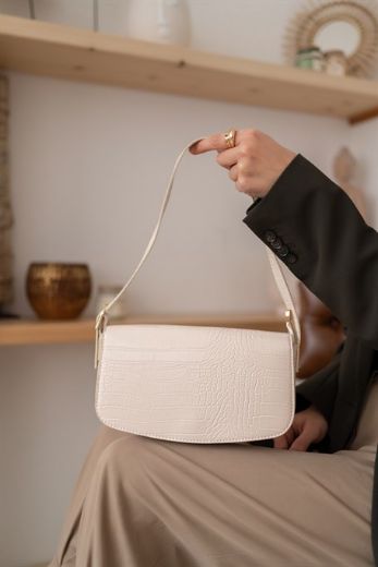 C019 Kadın Omuz Çanta Clutch Çanta Baget Çanta Rht  BEJ KROKO resmi
